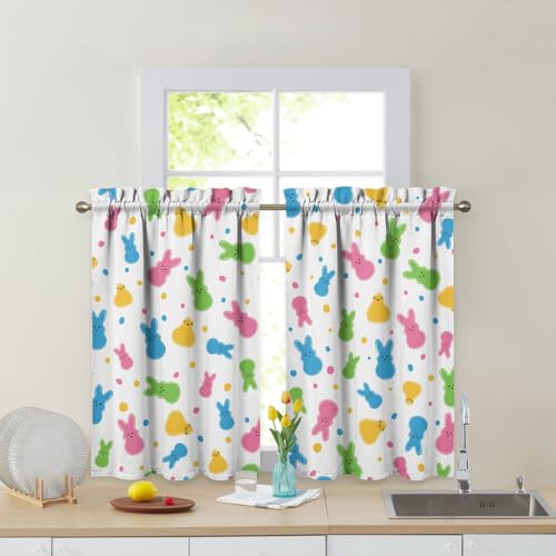 Xsinufn Easter Kitchen Curtains Valances 3 Piece Set,Spring Bunny Chick Hello My Peeps Rod Pocket Short Kitchen Tier Curtain Over Sink Window,Cute Farmhouse Cafe Curtains for Holiday Decor 36 Inch - Image 4