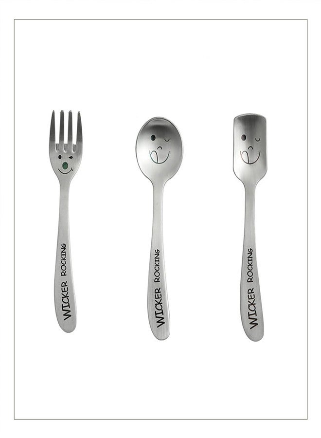 Mockery Children's Cutlery 3pcs Stainless Steel Kid's Toddler Cutlery Set, Children Safe Flatware Utensils Set Includes - 1 x Forks, 2 x Dinner Spoons (Silver) - Image 1