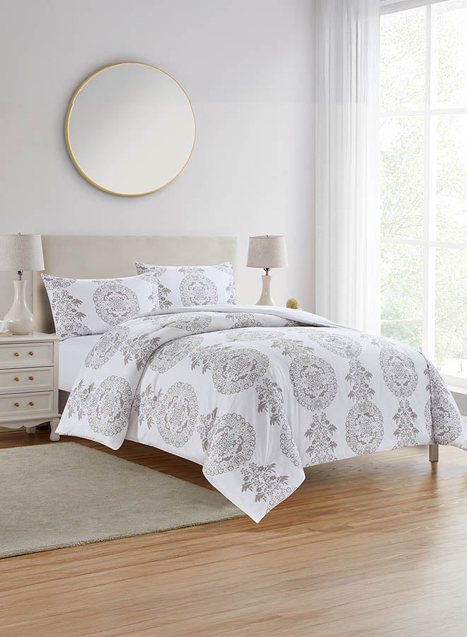 In-House Larry | Microfiber Comforter Set 4 Pieces - King - 260x240 cm - White & Grey  - Image 1