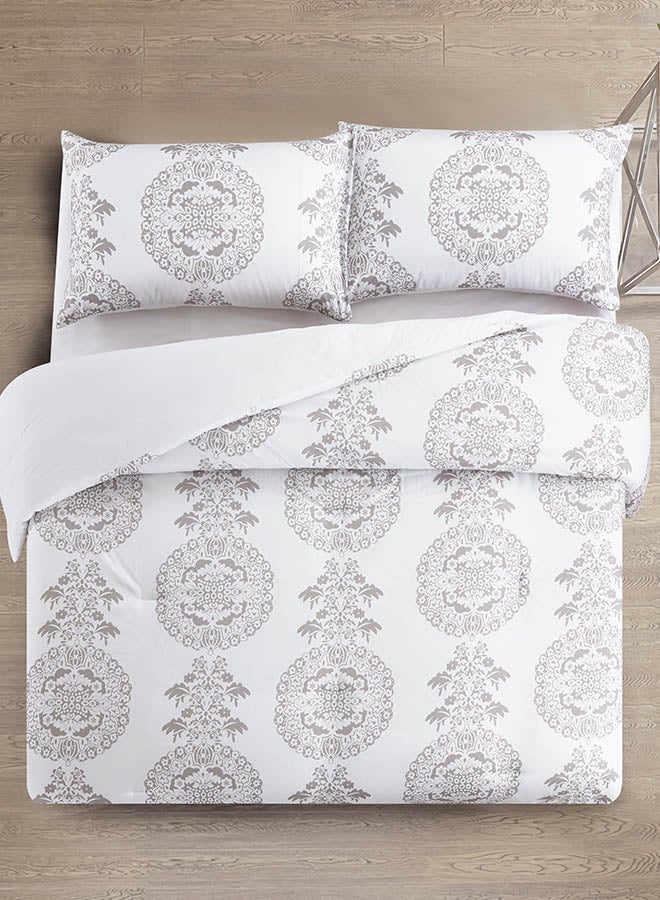 In-House Larry | Microfiber Comforter Set 4 Pieces - King - 260x240 cm - White & Grey  - Image 2