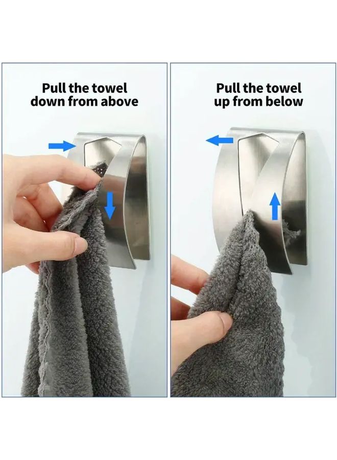 Silvery Stainless Steel Self Adhesive Towel Hooks For Kitchen Bathroom Wall Mounted 4 Packs - Image 4
