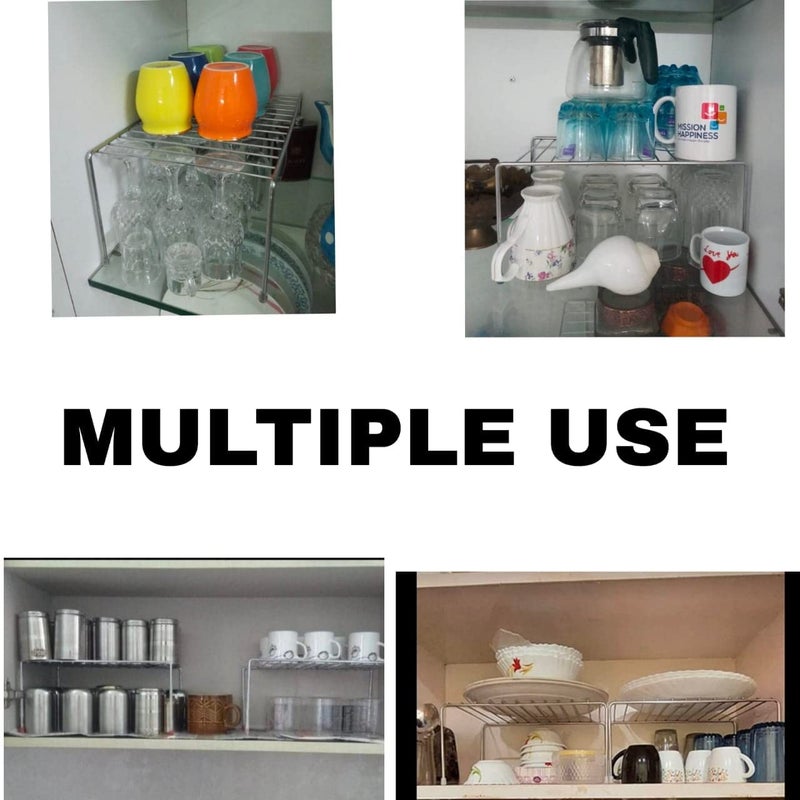 12FOR COLLECTION رفوف مطبخ قابلة للتوسيع من الفولاذ المقاوم للصدأ 2 قطعة لتخزين الأرفف لخزائن المطبخ منظم متعدد الاستخدامات يمتد حتى 580 مم، قائم بذاته، رف متعدد الطوابق - Image 4