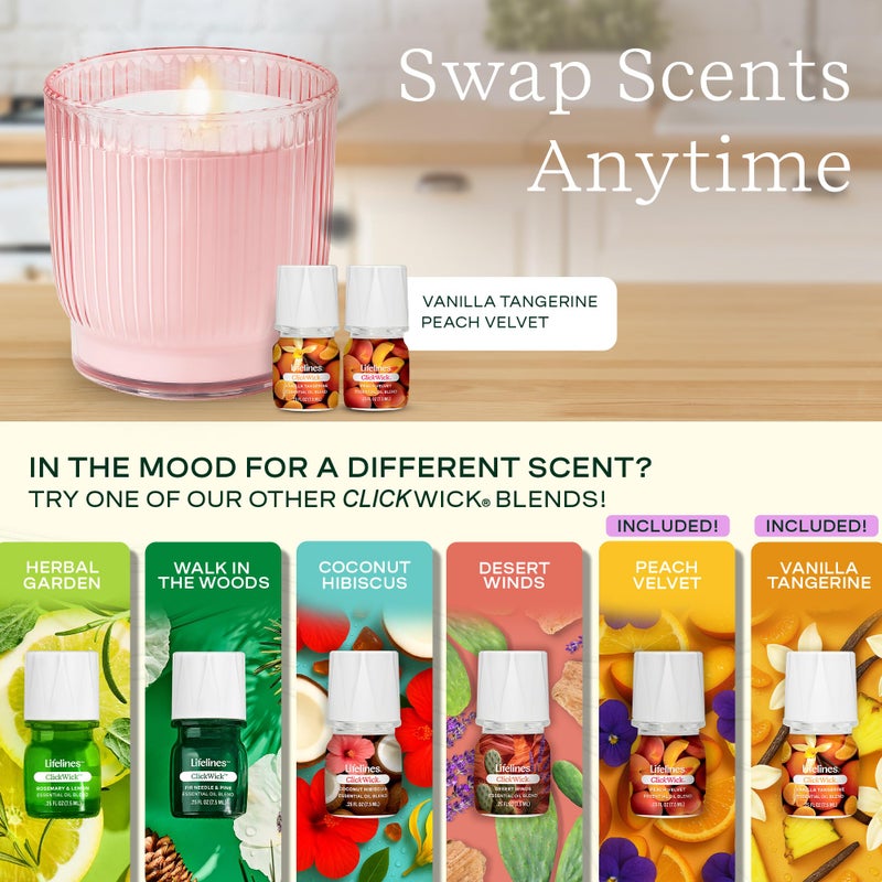 Lifelines Flameless Candle Aromatherapy Essential Oil Diffuser with 2 ClickWick Essential Oil Blends - Cordless & Waterless Diffuser for Home - Scented Electric Candles Blow Out Flame - Pink Jar - Image 4