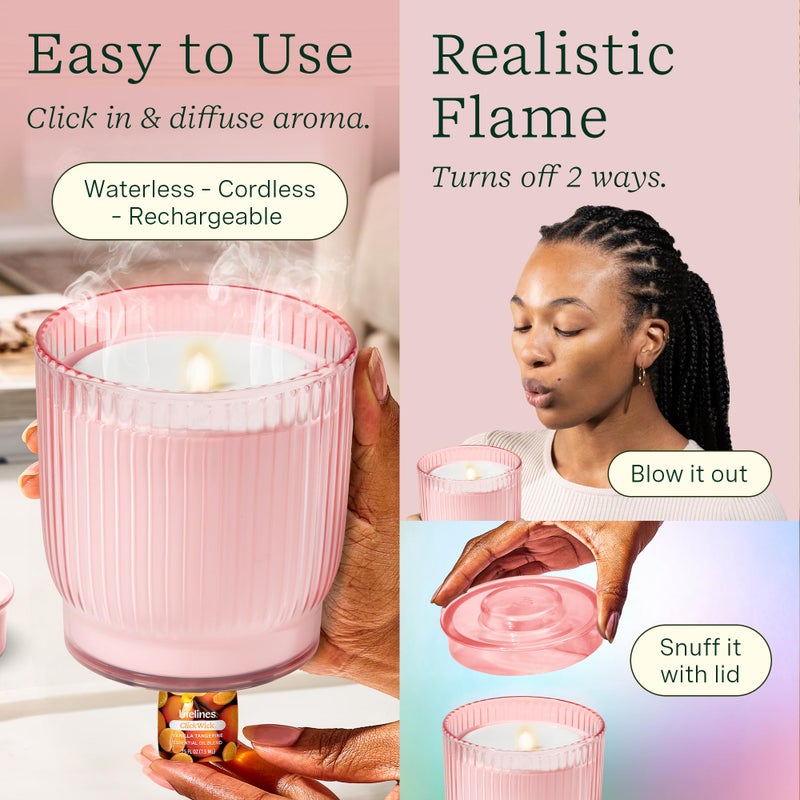 Lifelines Flameless Candle Aromatherapy Essential Oil Diffuser with 2 ClickWick Essential Oil Blends - Cordless & Waterless Diffuser for Home - Scented Electric Candles Blow Out Flame - Pink Jar - Image 3