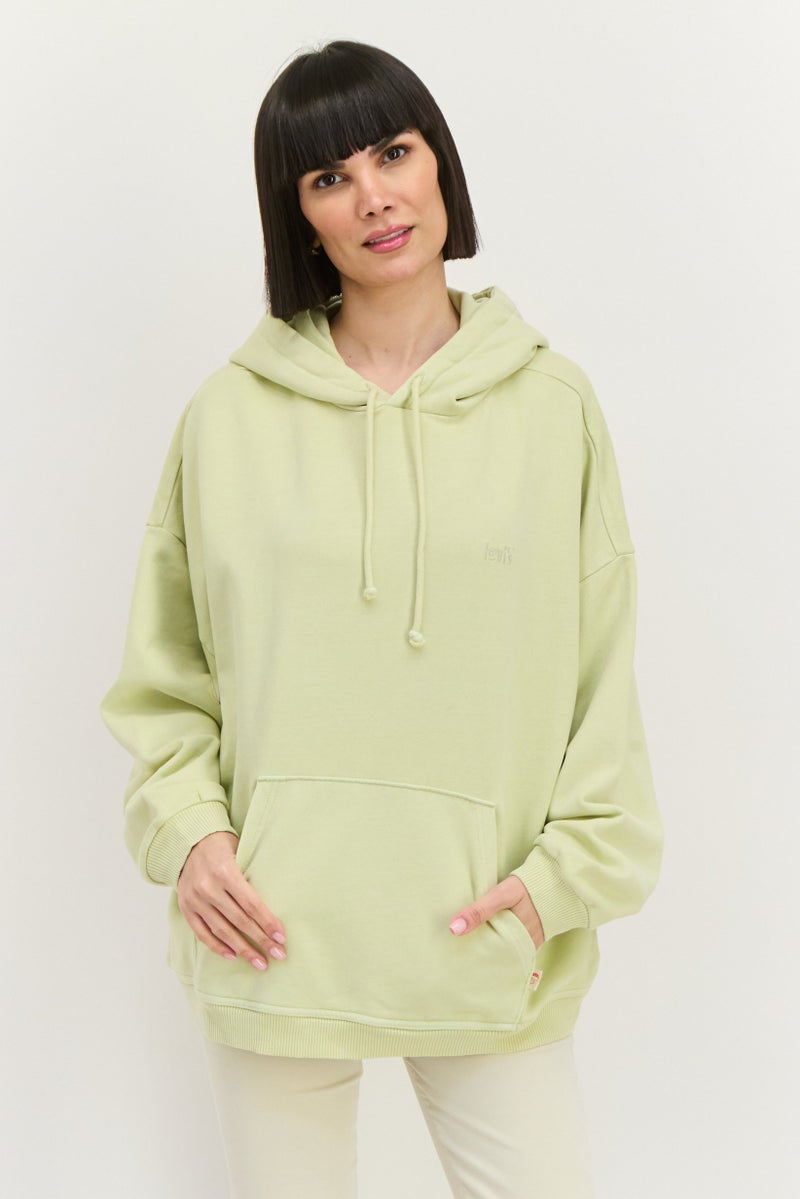 Levi's Women Embroidered Long Sleeves Hooded Sweatshirt, Mint Green - Image 1