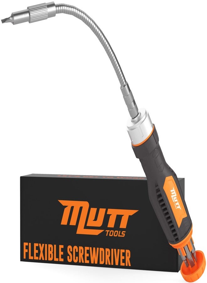 AMERICAN MUTT TOOLS مفك براغي مرن ١٢ في ١ من شركة Mutt Tools للمساحات الضيقة - مفك براغي مرن مع حامل للبت وملحق قابل للانحناء - Image 1