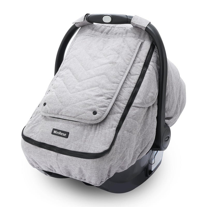 WinRese Baby Car Seat Cover 3Layer Thick Fabric Waterproof Breathable Mesh Window Windproof Snow Blocking Keep Baby Warm in Winter Universal Fit for Infant Car Seat and Carrier - Image 2