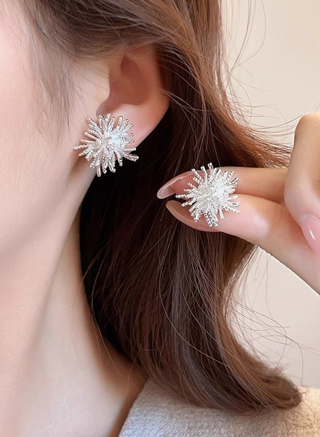 DAEVO 2-in-1 Detachable Pearl Earrings, Silver Plated Fireworks Studs for Women - Image 3