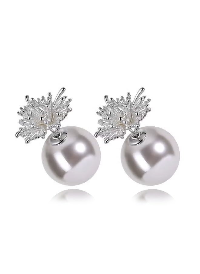 DAEVO 2-in-1 Detachable Pearl Earrings, Silver Plated Fireworks Studs for Women - Image 1