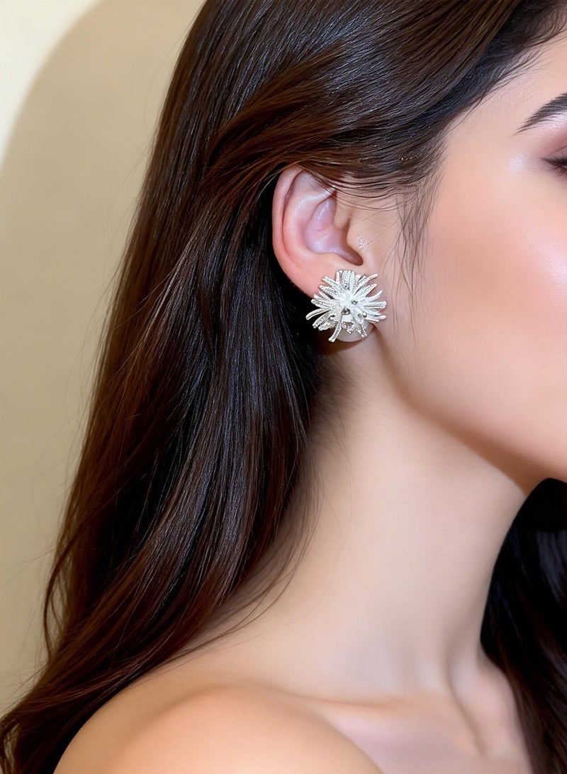 DAEVO 2-in-1 Detachable Pearl Earrings, Silver Plated Fireworks Studs for Women - Image 5
