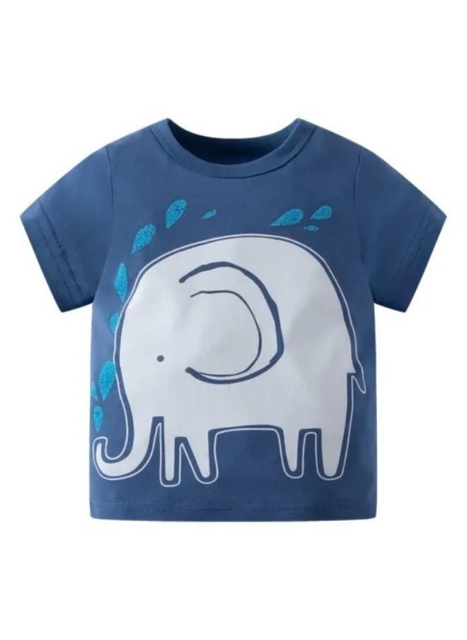 YUNIQEE Blue Printed Short Sleeve Crew Neck T-Shirt