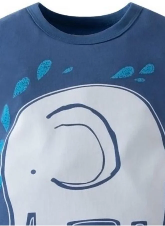 YUNIQEE Blue Printed Short Sleeve Crew Neck T-Shirt