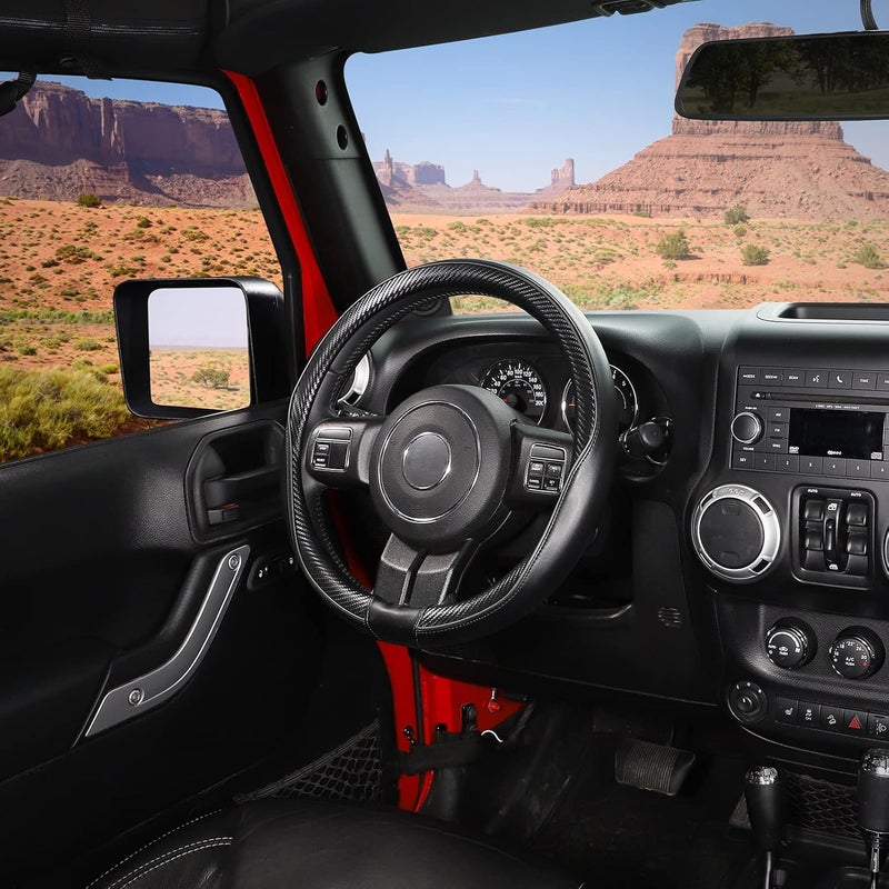 سيج دايركت غطاء عجلة قيادة سيارة مقاس كبير لـ F150 F250 F350 رام 4Runner تاكوما تندرا رينج روفر بقطر خارجي 15 1/2"-16" جلد بنمط ألياف الكربون أسود - Image 5
