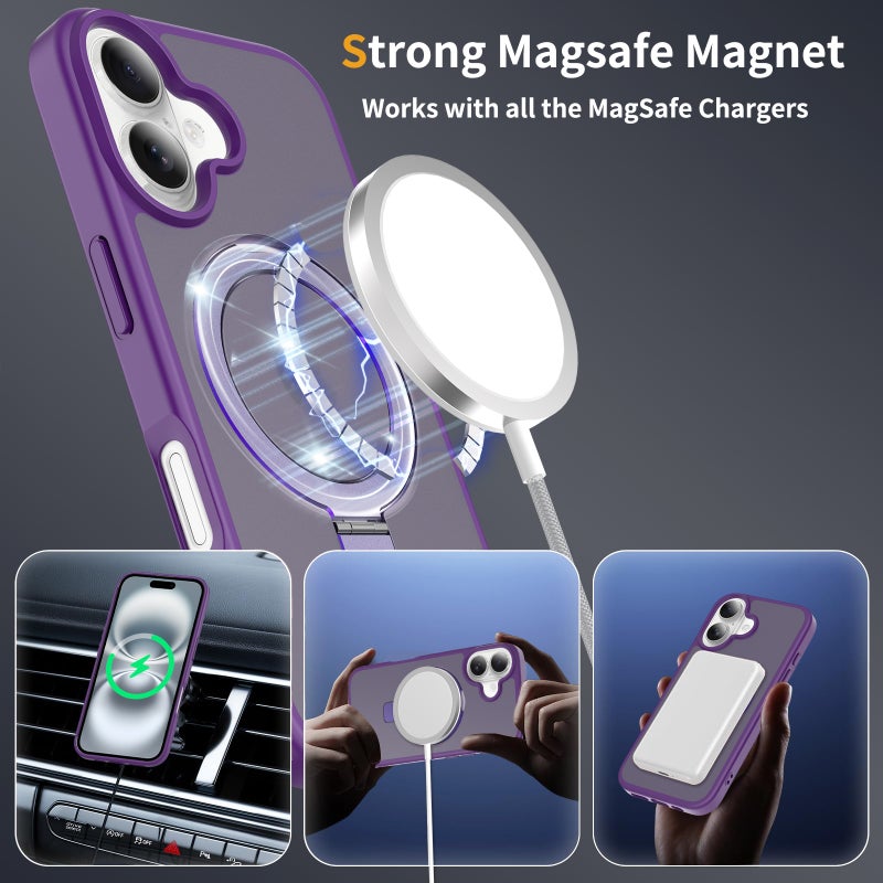 iPhone16  MagSafe Case with Magnetic Invisible Stand,【Full Shockproof Protection】Matte Back Phone Cover with Magnet Kickstand for iPhone 16 MagSafe - Image 4