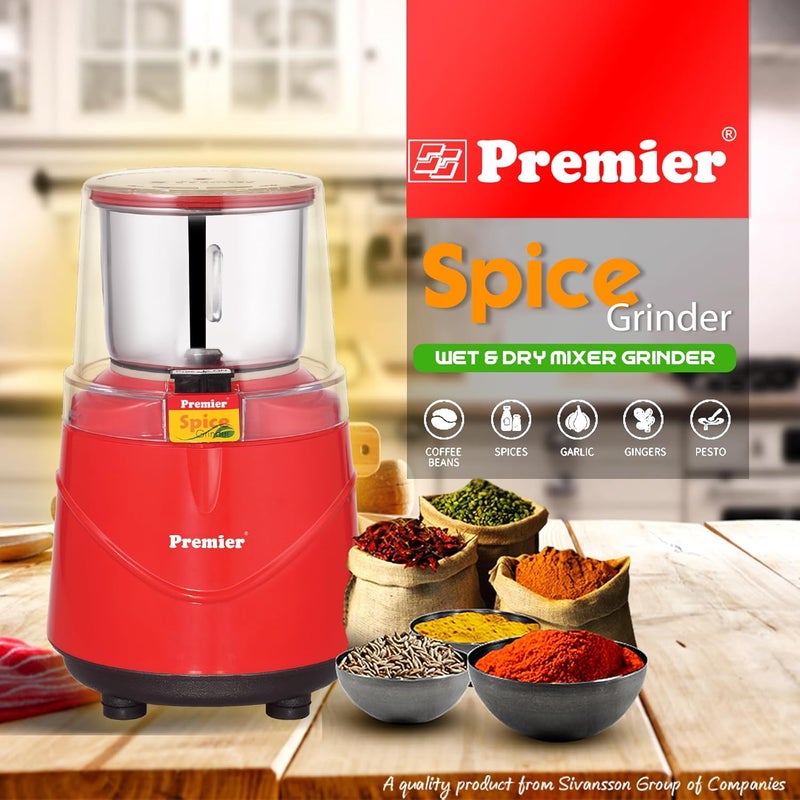 Premier Spice Grinder | 350W Wet & Dry Multifunction Food Grinder | Stainless Steel Herbs, Spices, Nuts, and Coffee Grinder for Home & Office with Detachable Jar - Image 2
