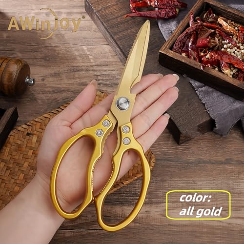 AWinjoy Japanese Gold Kitchen Scissors, Heavy Duty Stainless Steel, Multipurpose Cooking Shears, Dishwasher Safe - Image 2