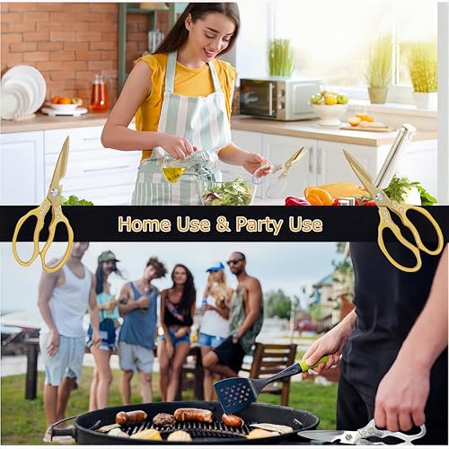 AWinjoy Japanese Gold Kitchen Scissors, Heavy Duty Stainless Steel, Multipurpose Cooking Shears, Dishwasher Safe - Image 5