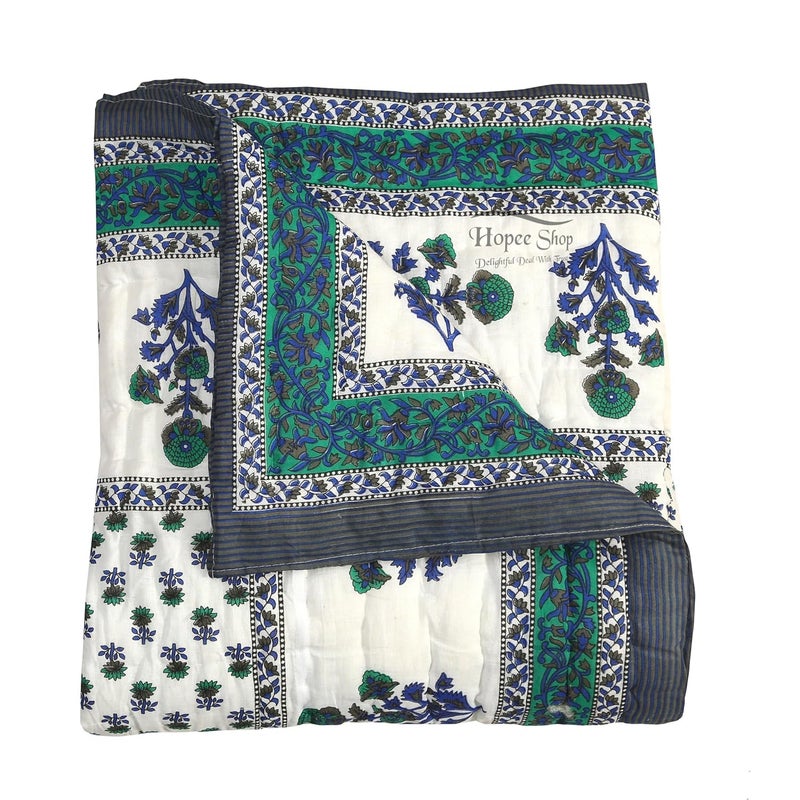 LOARSHY Pure Cotton Floral Printed Quilt Lightweight and Warm Jaipuri Rajasthani Single Bed Razai Soft BlanketRazai for Winters Gery Set of 2 - Image 4