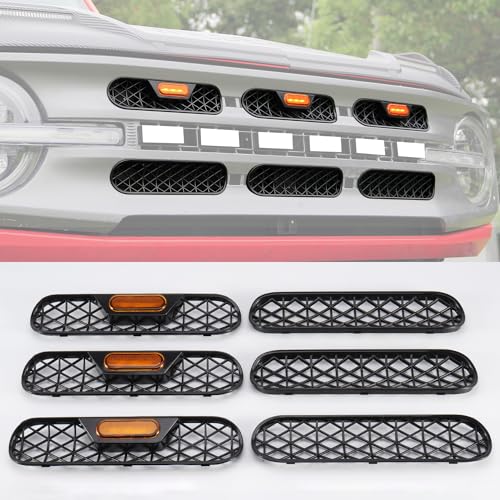 Front Grill Inserts with Amber Light for 20212025 Ford Bronco Big Bend Outer Banks Grill Light