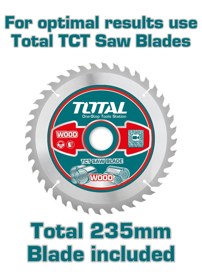 TOTAL Total Circular Saw, 235mm Blade, 2200W, 80mm Cutting Depth, 4300rpm  - Image 2