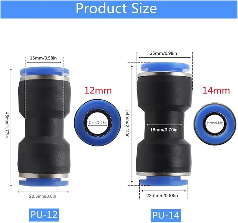 Pneumatic Connector Push In Type 4 6 8 12 14 mm Size 10pcs PU 12 - Image 4