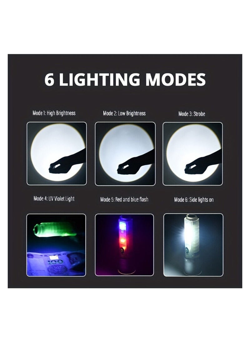 N3 - Mini Multifunctional LED Flashlights USB Rechargeable Small Keychain Pocket Flashlight with 6 Modes including White LED, Red LED, Blue LED and UV LED - Image 1