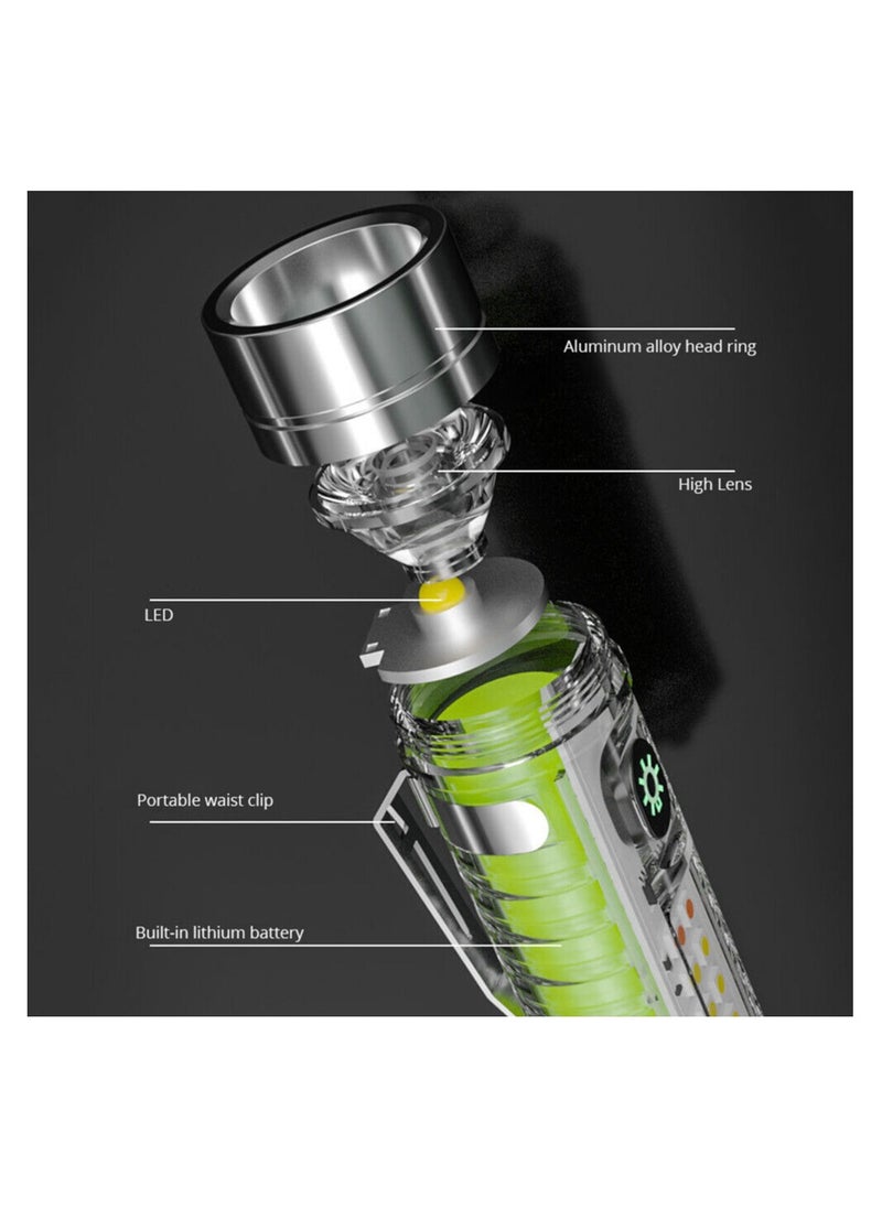 N3 - Mini Multifunctional LED Flashlights USB Rechargeable Small Keychain Pocket Flashlight with 6 Modes including White LED, Red LED, Blue LED and UV LED - Image 1