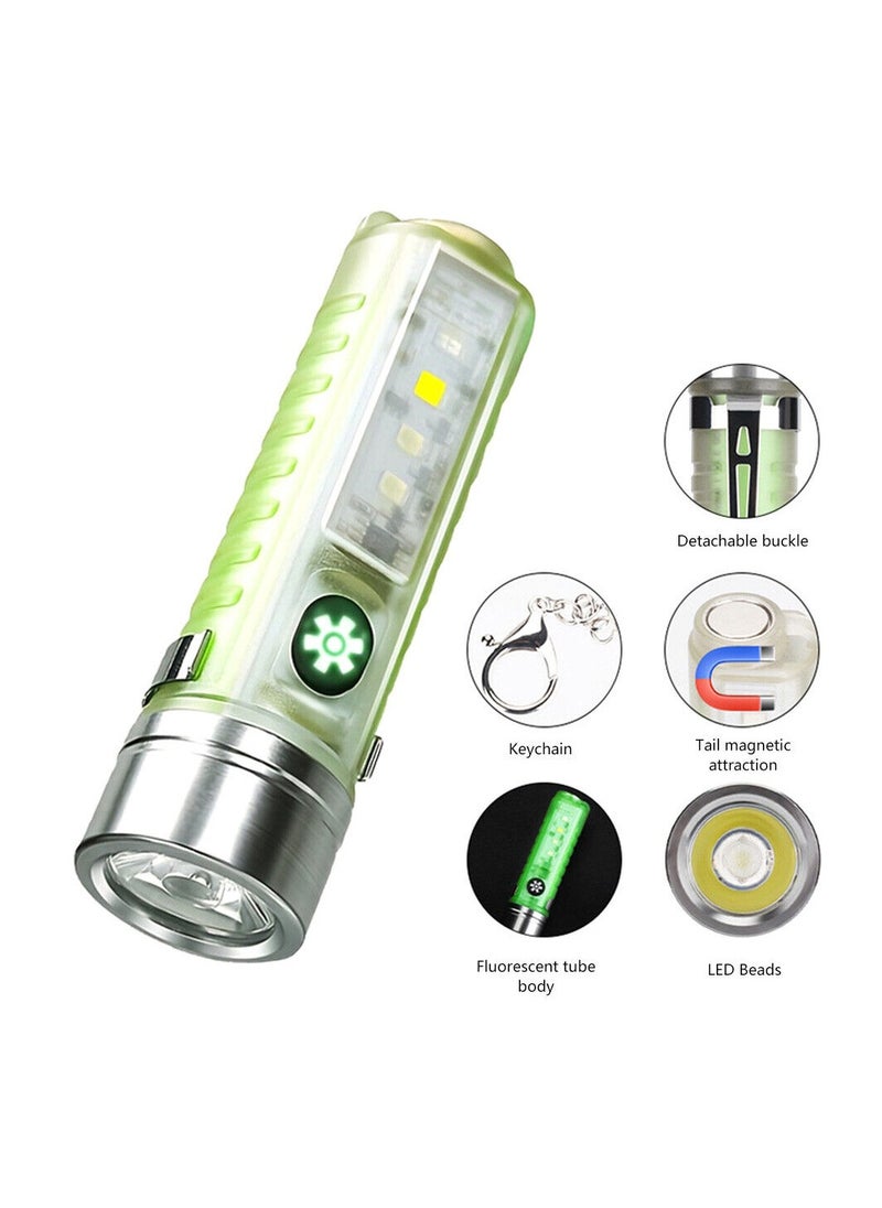 N3 - Mini Multifunctional LED Flashlights USB Rechargeable Small Keychain Pocket Flashlight with 6 Modes including White LED, Red LED, Blue LED and UV LED - Image 1