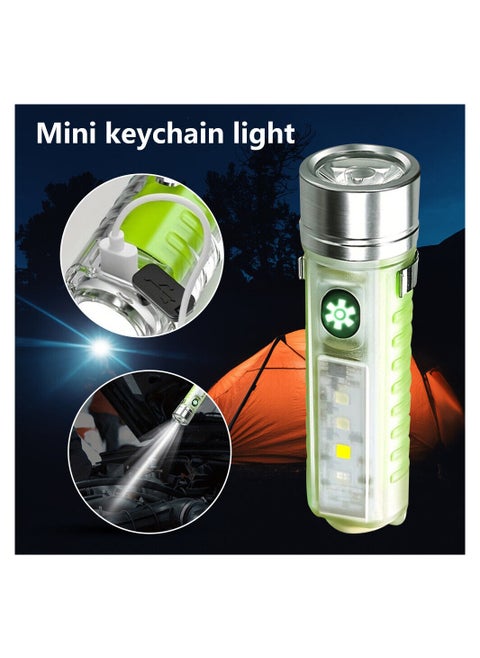 Mini Multifunctional LED Flashlights USB Rechargeable Small Keychain Pocket Flashlight with 6 Modes including White LED, Red LED, Blue LED and UV LED