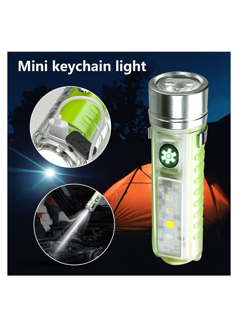 N3 - Mini Multifunctional LED Flashlights USB Rechargeable Small Keychain Pocket Flashlight with 6 Modes including White LED, Red LED, Blue LED and UV LED - Image 1