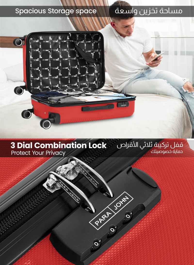 PARAJOHN ABS Material 3-Piece Hardsided Luggage Set | 4-Wheel Spinner Trolley | Small (10kg), Medium (20kg), Large (30kg)Red - Image 4
