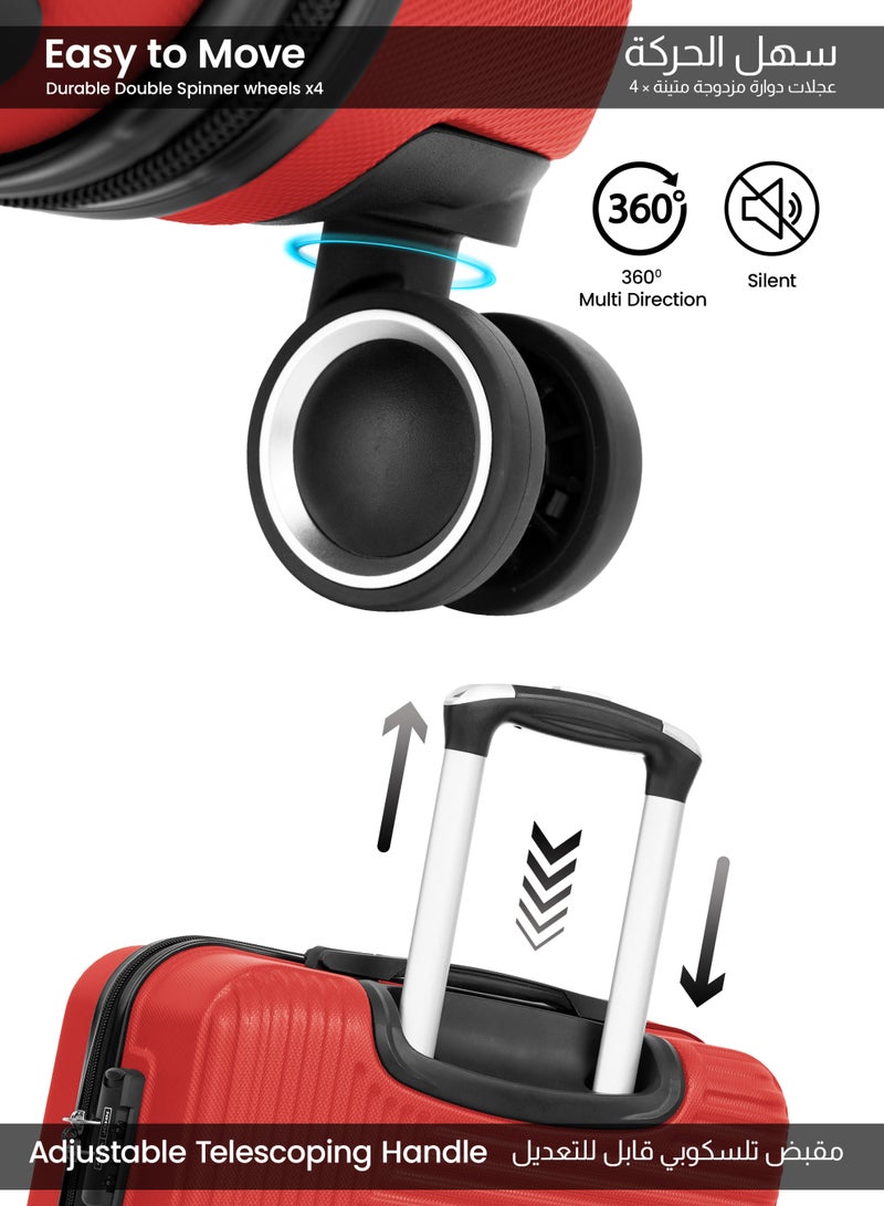 PARAJOHN ABS Material 3-Piece Hardsided Luggage Set | 4-Wheel Spinner Trolley | Small (10kg), Medium (20kg), Large (30kg)Red - Image 3