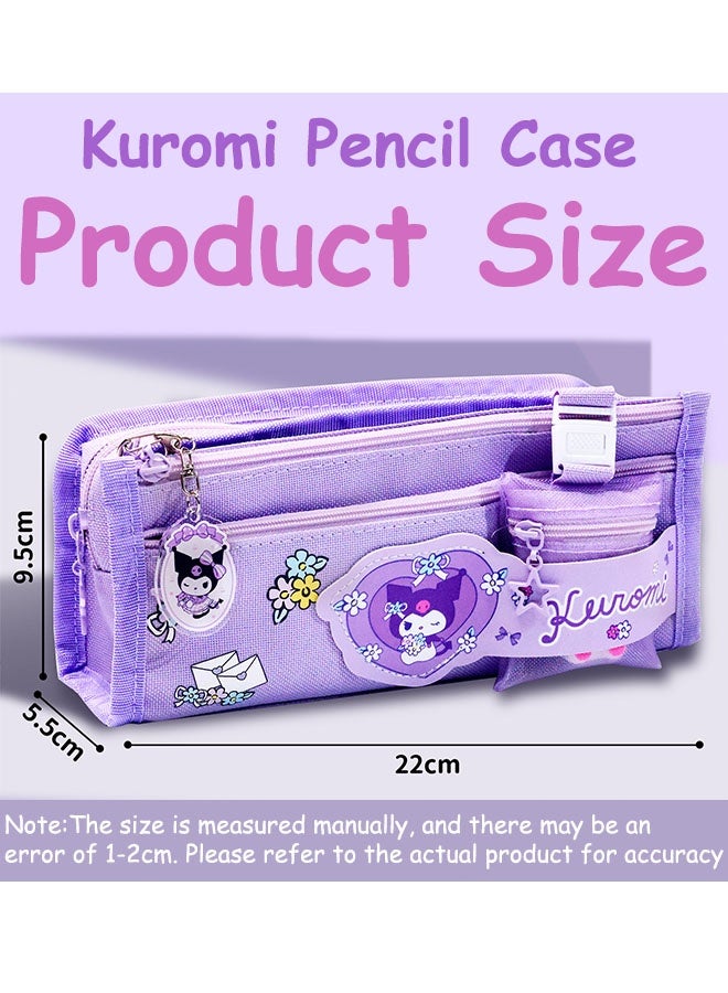 سانريو حقيبة أقلام كبيرة الحجم من سانريو كورومي، تحتوي على 5 جيوب، وحقيبة أقلام مع سحاب، ومنظم تخزين أدوات مكتبية كاواي مع فتحات للأقلام، وحقيبة أقلام تحديد للمدارس المتوسطة والمكتب والجامعة (أرجواني) - Image 4