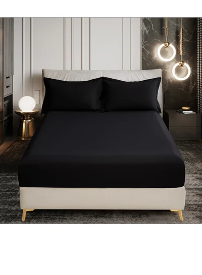 Donetella Bedding Fitted Sheet - Fits 180x200 Cm For King Bed - 3 Pcs (1 Fitted Sheet and 2 Pillowcases) - 35 Cm Deep Pocket - Solid Bed Sheet