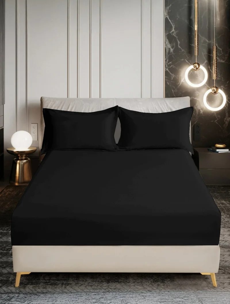 Donetella Bedding Fitted Sheet - Fits 180x200 Cm For King Bed - 3 Pcs (1 Fitted Sheet and 2 Pillowcases) - 35 Cm Deep Pocket - Solid Bed Sheet