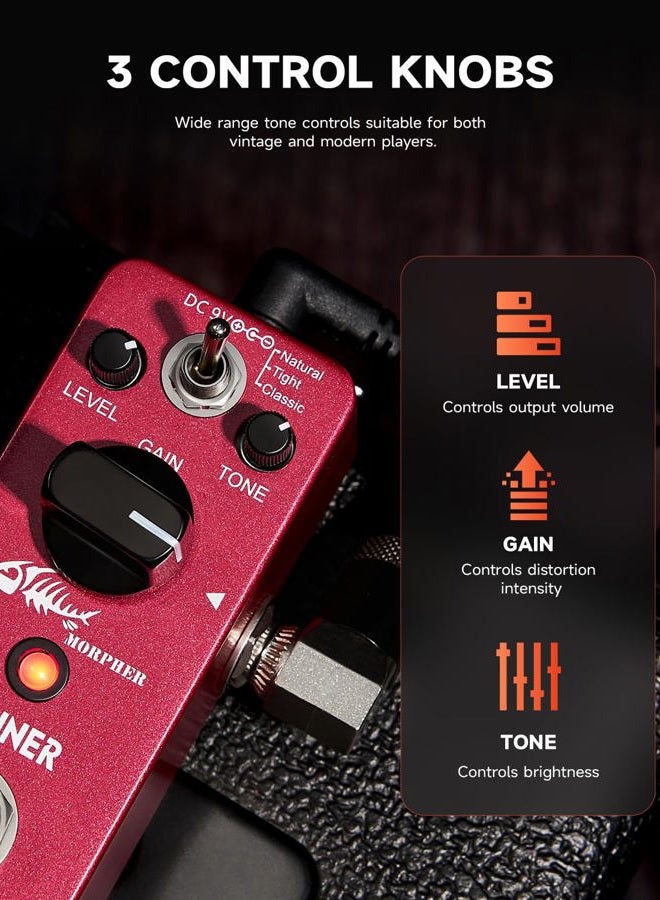 Donner Distortion Guitar Pedal, Morpher Mini Distortion 3 Modes Natural, Tight, Classic Crunch 80s Metal for Electric Guitar True Bypass - Image 4