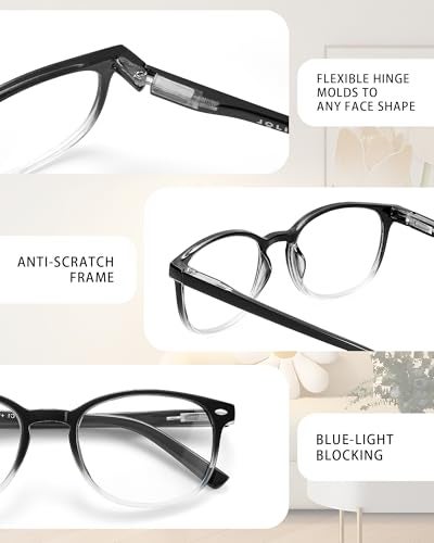 JOLISU 5 Pack Reading Glasses For Women, Blue Light Blocking Computer Reader Spring Hinge Eyeglasses (1.50) - Image 3