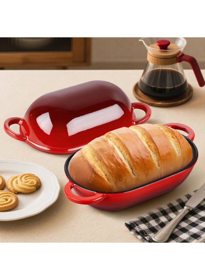 Homikit وعاء خبز هولندي من الحديد الزهر المينا، 2.8 QT وعاء خبز بيضاوي مع غطاء، وعاء حديدي للخبز الأحمر لخبز الخبز الحامض والطهي - Image 4