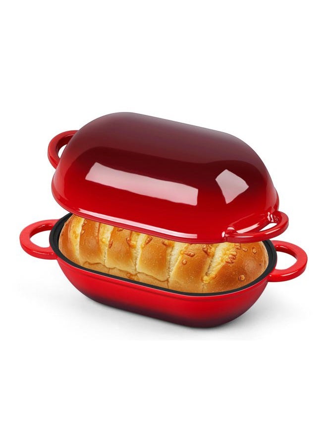 Homikit وعاء خبز هولندي من الحديد الزهر المينا، 2.8 QT وعاء خبز بيضاوي مع غطاء، وعاء حديدي للخبز الأحمر لخبز الخبز الحامض والطهي - Image 1