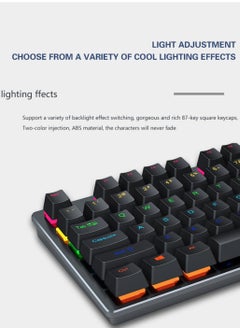 LEAVEN Mechanical Keyboard 87 Keys Suspended Translucent Keycaps Red Switch Colorful Backlit USB Wired Gaming Keyboard - White/Black  - Image 5