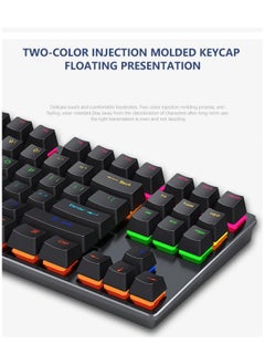 LEAVEN Mechanical Keyboard 87 Keys Suspended Translucent Keycaps Red Switch Colorful Backlit USB Wired Gaming Keyboard - White/Black  - Image 4