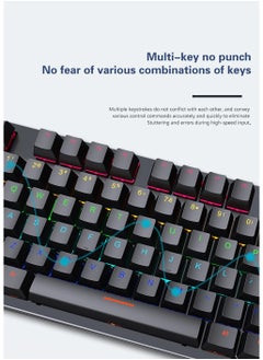 LEAVEN Mechanical Keyboard 87 Keys Suspended Translucent Keycaps Red Switch Colorful Backlit USB Wired Gaming Keyboard - White/Black  - Image 3