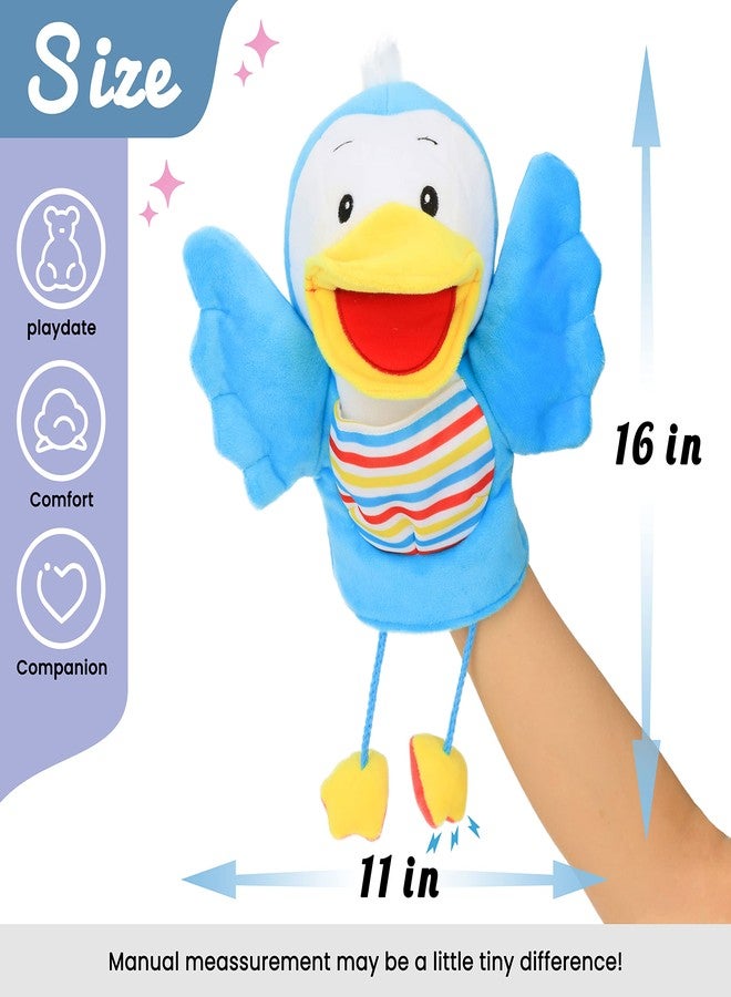 Hopearl Plush Bird Hand Puppet with Open Movable Mouth for Imaginative Play, Role Play, Interactive Toy for Storytelling Teaching Puppet Theater, Gifts for Kids Boys Girls, Blue, 16'' - Image 2