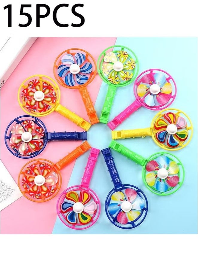 Ailily 15 Pcs Windmill Whistles Portable Pinwheel Shaped Whistle Noisemakers Blowing Horn Toy Football Fans Sporting Events Birthday Goodie Bags Fillers Party Favor Gifts Random Color  - Image 1