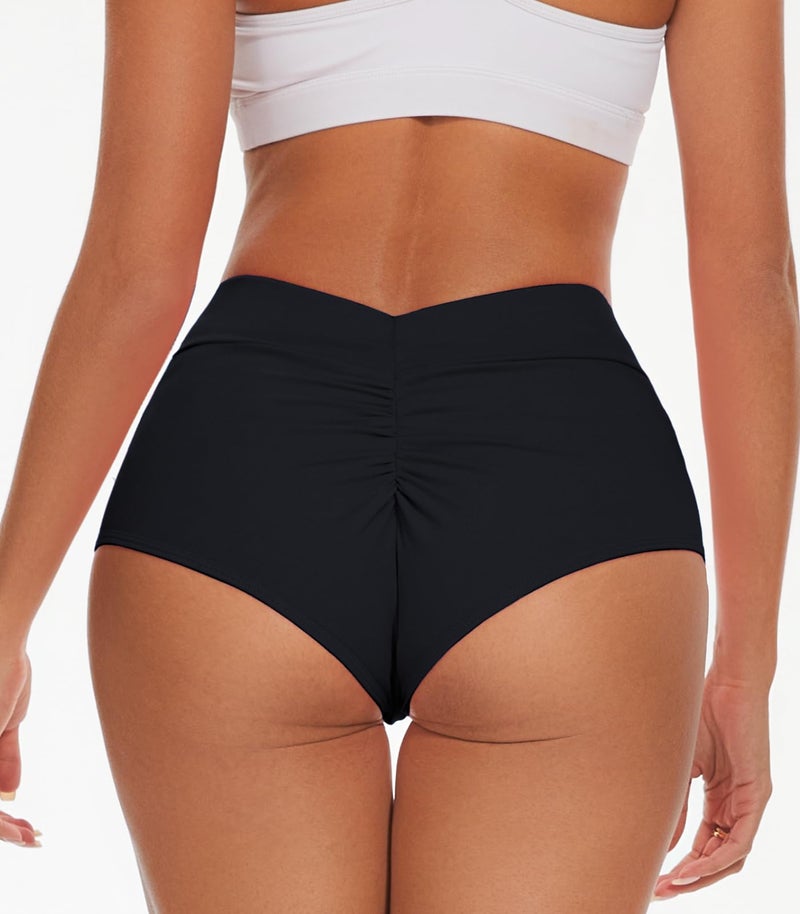 Boudaner Women's Booty Shorts-High Waist V Back Yoga Shorts- Spandex Dance Hot Pants Butt Lifting Rave Bottoms Black - Image 4