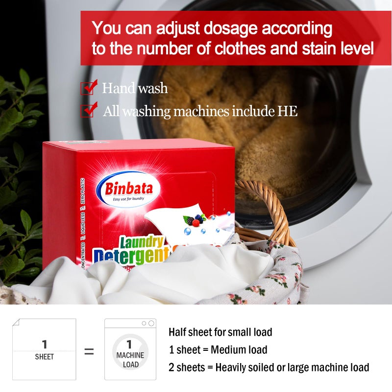 Binbata Laundry Detergent Sheets, Up To 128 Loads Berry Scent Hypoallergenic Eco-Friendly, Biodegradable Plastic Free Liquidless Laundry Sheets Suitable for Sensitive Skin - Image 4