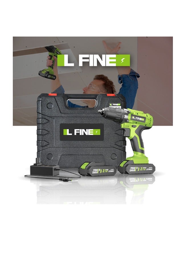 36V Cordless Power Drill, 2 Batteries and  24 Piece Accessories Electric Screwdriver Set, Green