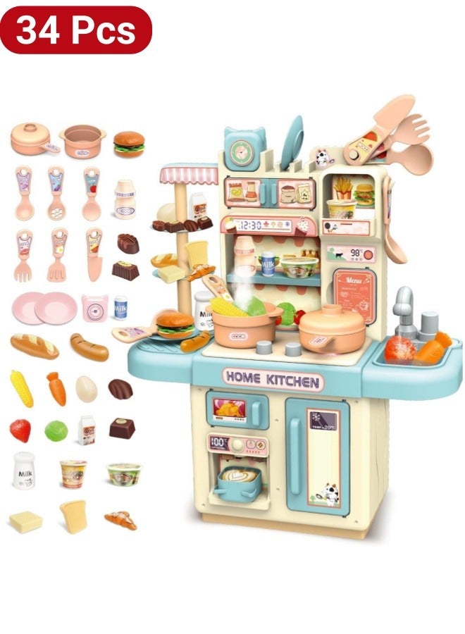 34-in-1 Kitchen Pretend Play Toy Set,  Kitchen Cooking Playset Pretend Cooking Toy Kitchen Accessories Toy  with Realistic Steam & Lights  for Girls and Boys - Image 1