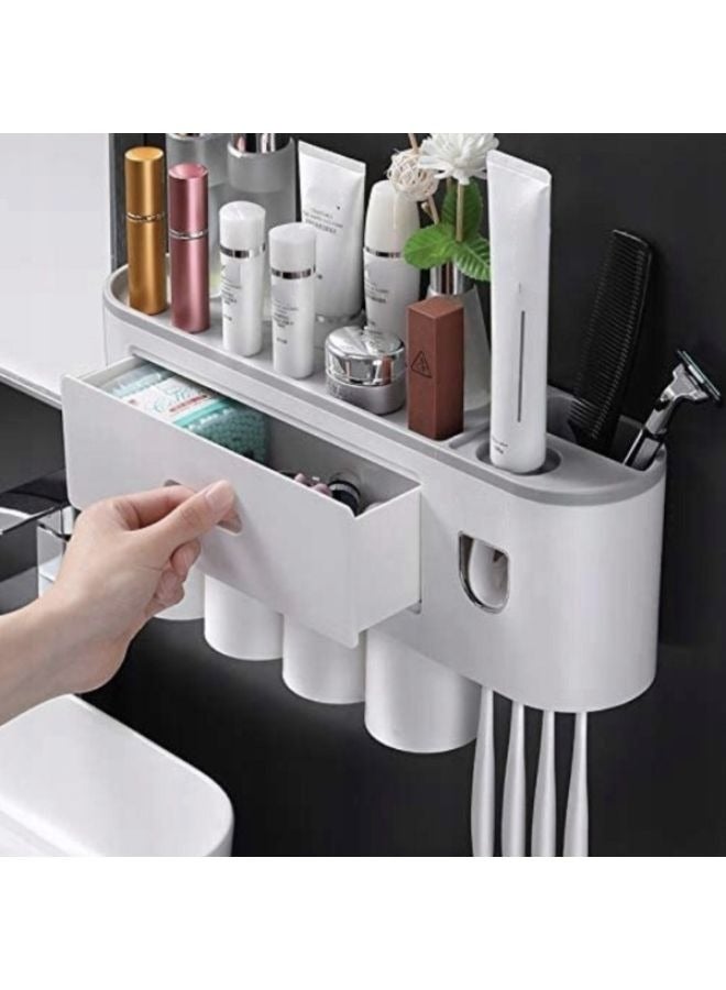 Toothbrush Holder Wall No Drilling Toothpaste Dispenser with 4 Cups 6 Toothbrush Holder - Image 3