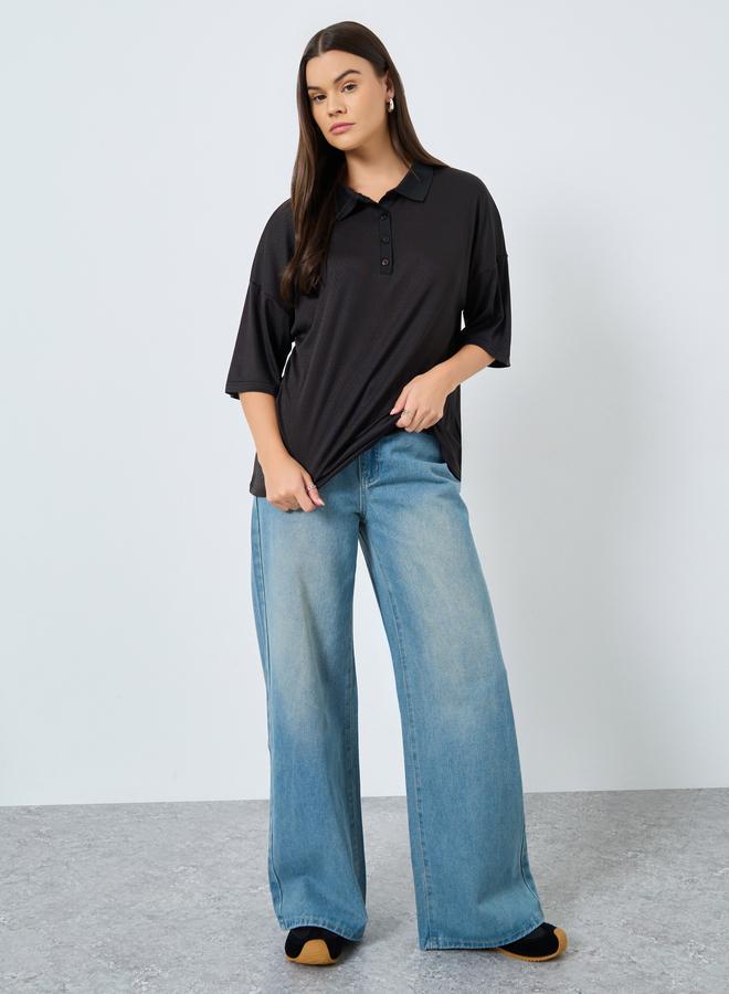 Styli Black Knitted Polo T-Shirt - Image 1